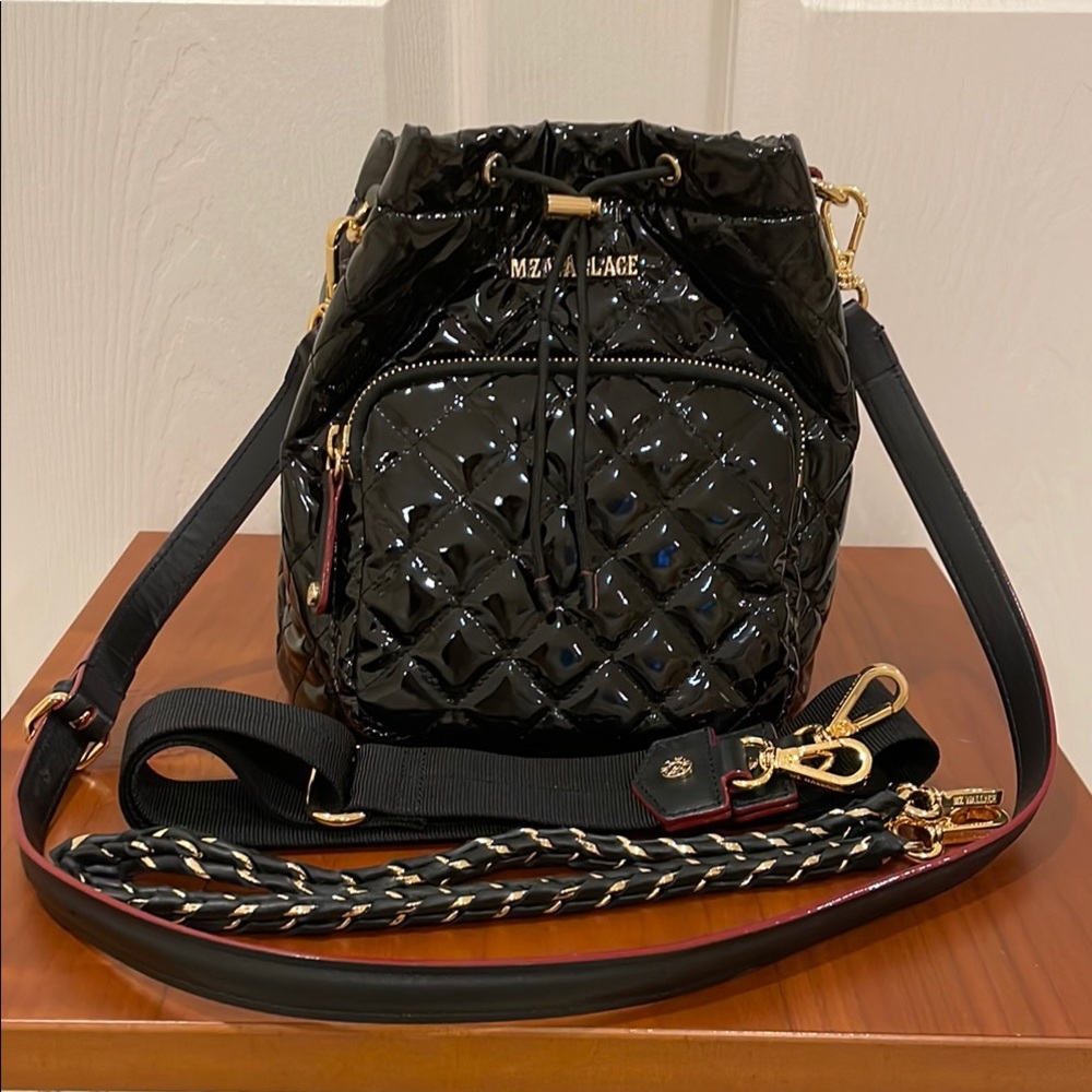 MZ Wallace Crosby Bucket Bag Black Lacquer